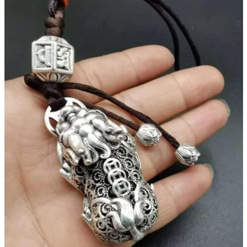 Antique Tibetan Silver Coin brave troops Pendant Necklace