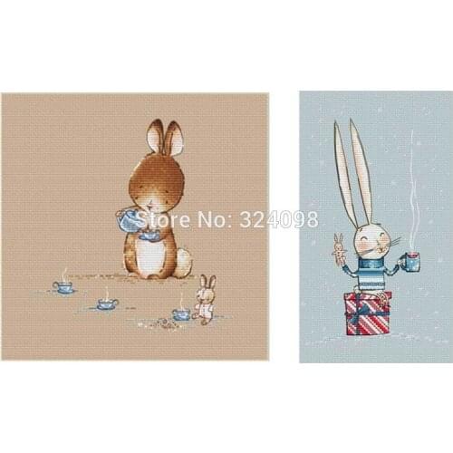 Bunnys tea time patterns Counted Cross Stitch 11CT 14CT DIY wholesale Chinese Cross Stitch Kits Embroidery Needlework Sets