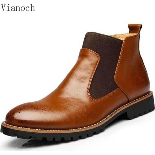 Fashion New Mens Dress Shoes Bussiness Ankle Boots Slip On Vintage Shoes Leather Brogue Hightops Man Size 45 46 men0035