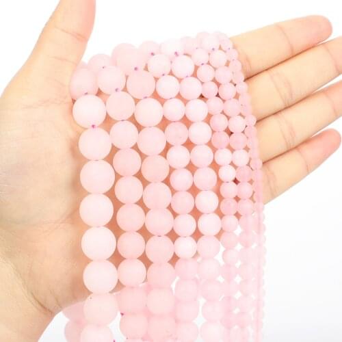 Natural Stone Beads Frosted Pink Crystal Quartz Round Loose Beads for Jewelry Making Needlework Bracelet DIY 4-12 MM