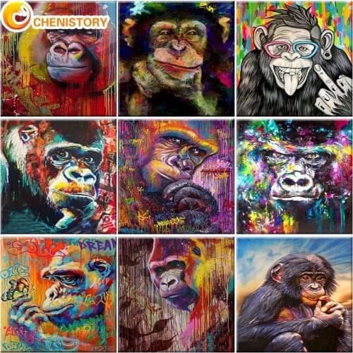 CHENISTORY Oil Painting By Numbers On Canvas Orangutan Animal Frame Handmade Paints For Adult Diy Craft Color Drawing Home Decor
