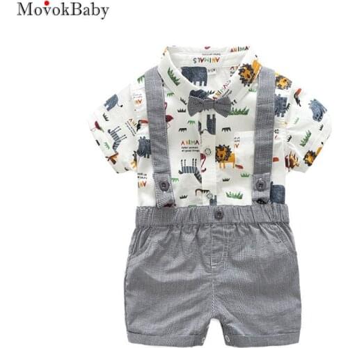 New Born Clothing Baby Boy Girl Animal Short Sleeve T-Shirt Tops+Grey Plaid Short Pants Outfit Casual Outfit Kids Rompers Sets