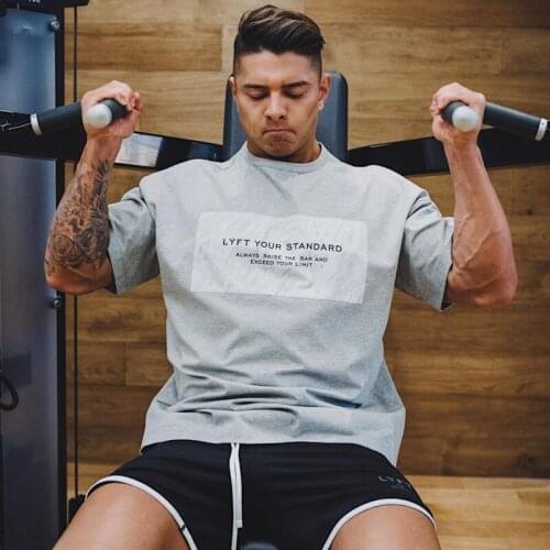 Cotton Short Sleeve TShirt sweatshirt Bodybuilding gyms Fitness tee Male Fashion Casual Printed Breathable quick dry Summer Tops