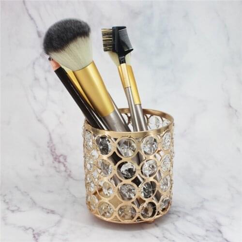 Crystal Makeup Brush Storage Bucket Nordic Eyebrow Pencil Bead Jewelry Desk Table Organizer Box Comb Container