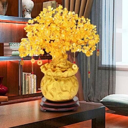Crystal Money Tree Bonsai Feng Shui Wealth Lucky Tree Housewarming Bonsai w/ Coin & Base for Home Office Decor Ornaments
