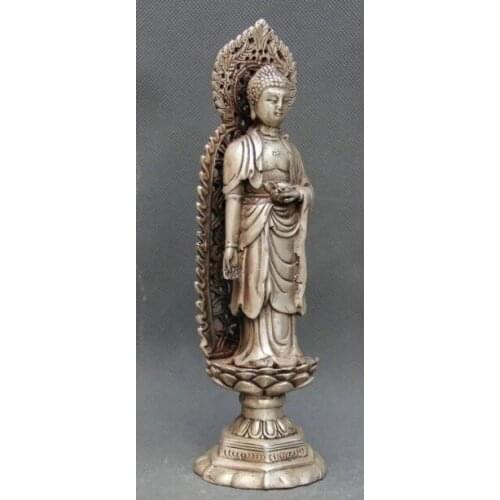 Decoration white Copper silver factory Chinese Buddhism Tibetan Silver Shakyamuni standing on Lotus Flower statue