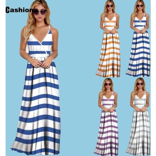 Cashiona 2021 Summer Long Maxi Dress Fashion Stripes Party Dresses Plus size Women Clothing Sleeveless Femme Vestidos Robe Dress