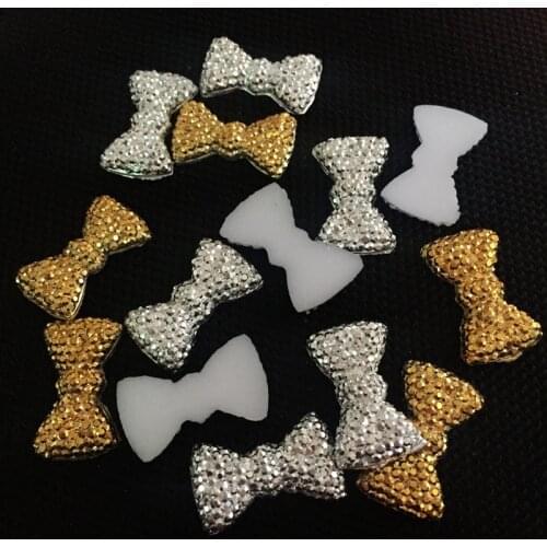 HOt 40pcs Gold and silver double color bowknot wedding scrapbook resin strass bead buttons woman hair accessories.S52A