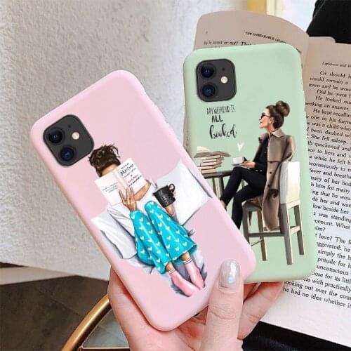 Fashion Women Coffee Girl soft TPU soft phone case for iPhone 12pro max 8 7 6S Plus XS MAX XR SE2020 12mini 11pro max Coque