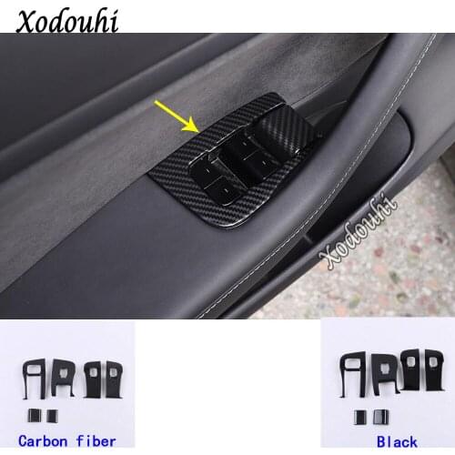 For Tesla Model 3 Model3 2018 2019 2020 Car Sticker Lamp Inside Inner Door Window Glass Armrest Switch Panel Trim Frame 6pcs