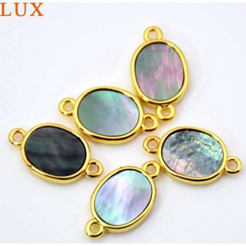 Black shell connector oval mother of pearl charms gold bezel setting link for bracelet necklace natural shell jewelry