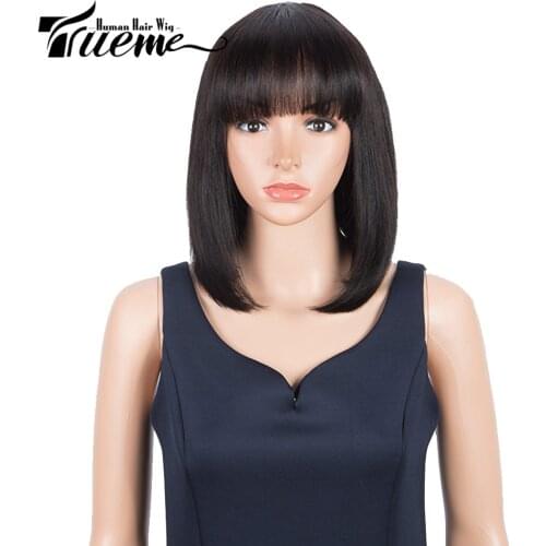 Trueme Human Hair Bob Wig With Bangs Remy Brazilian Ombre Blonde Human Hair Wigs For Women Colored Black Burg High Light Bob wig