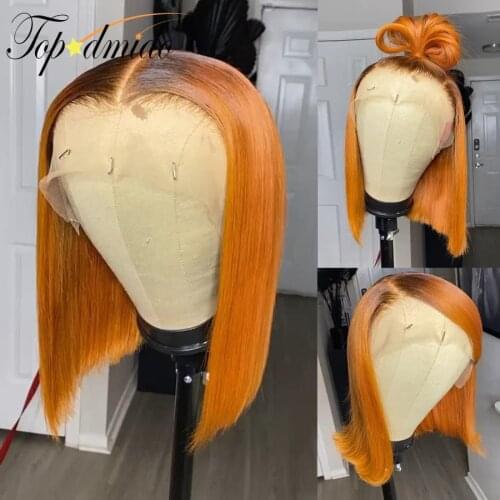 TOPODMIDO Ombre Ginger Color 4x4 Closure Human Hair Wigs Baby Hair Brazilian Remy Hair Short Bob Wigs 13x6x1 Lace Front Wigs