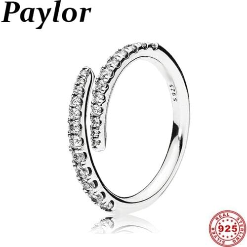 Paylor 2021 New 925 Sterling Silver Irregular Stackable Finger Ring Clear CZ Zircon Party Jewelry For Women Luxury Gift Anel