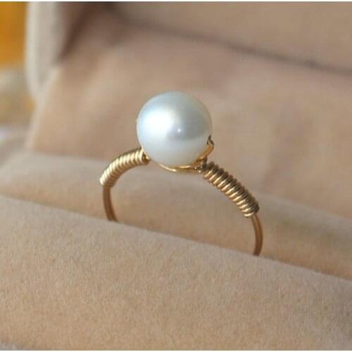 Gold Filled Pearl Rings 9MM Natural White Pearl Handmade Jewelry Gold Knuckle Ring Mujer Bague Femme Minimalism Boho Ring