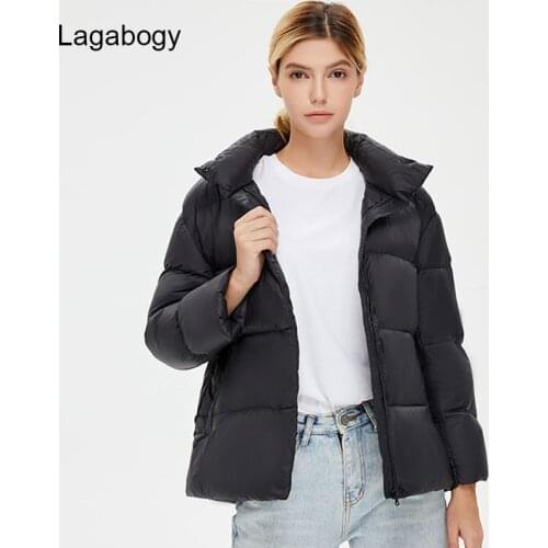 Lagabogy 2021 Winter Ultra Light Stand Collar 90% White Duck Down Coat Female Plus Size Short Parka Loose Zipper Puffer Jacket