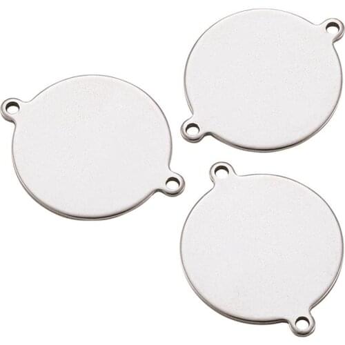 10pcs 304 Stainless Steel Stamping Blank Tag Links Connectors Flat Round for Jewelry Making Accessories 25x19.5x1mm Hole: 1.5mm