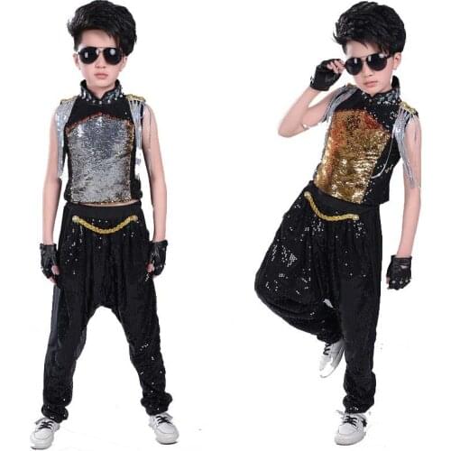 2021 Children Sequin Hip Hop Clothes for Girls Unisex Tank Tops Shirt Shorts Jazz Dance Costume Kids Ballroom Dancing Streetwear