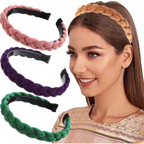 Kajeer Wide Weaving Hairbands Elastic Braided Headband Non-Slip Flannel Hair Hoop Bands Bow Bezel Hair Accessories Headdress