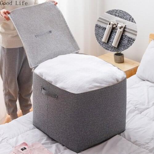 110L Imitation Linen Storage Bag Zipper Type Portable Dust-Proof Clothing Quilt Storage Box Fabric Bedroom Storage Bins