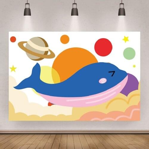 Blue Cartoon Whale Backdrop Portrait Photography Baby Shower Children Birthday Supply Vinyl Background Banner Decoration Props