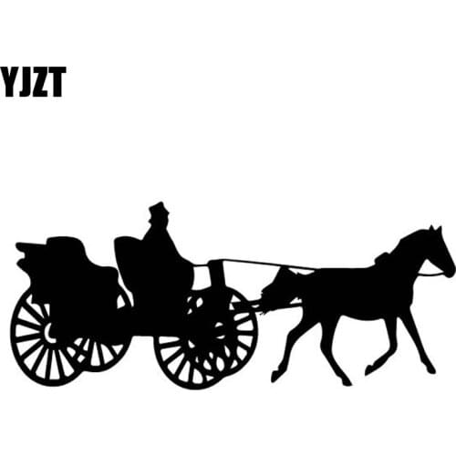 YJZT 16CM*6.8CM Cool Shadow Of Ancient Carriage With Big Wheel Horse Nice Vinly Decal Decor Car Sticker Black/Silver C27-1015