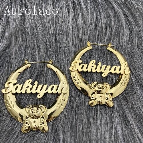 AurolaCo Custom New Style Bamboo Earrings Stainless Steel Custom Name Earring Custom Hip hop Bamboo Earring for Women Gift