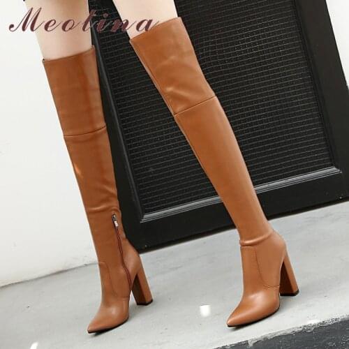 Meotina Over The Knee Boots Women Shoes Pointed Toe Block Heels Long Boots Zipper Super High Heel Fashion Boots Lady Winter 43