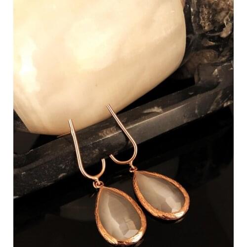 Dr Stone Natural Stone Women 'S Cat 'S Eye Stone Rose Gold Plated Earrings KRB 373144866