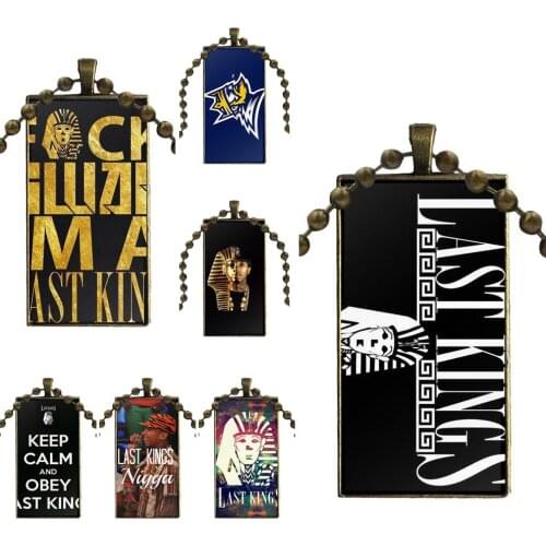 Last Kings Logo Glass Cabochon Jewelry Bronze Color With Long Pendant Choker Rectangle Necklace For Women Choker