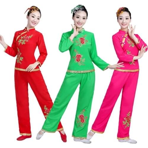 2018 new ancient chinese costume women folk dance lion for woman hanfu women new year Fan Yangko Stage clothing dragon Younger
