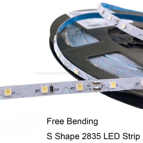 5m 12V DC 2835 LED Strip S Shape Flexible LED Strip Free Angle Bendable Ribbon 60LED/m 8mm PCB Channel Letter Advertising Light