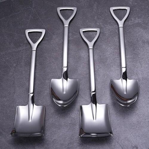 10pic/set Stainless Steel Iron Shovel Spoon Coffee Ice Cream Spoon Engineering Shovel Retro Cute Square Head Spoon Kitchen Gadg