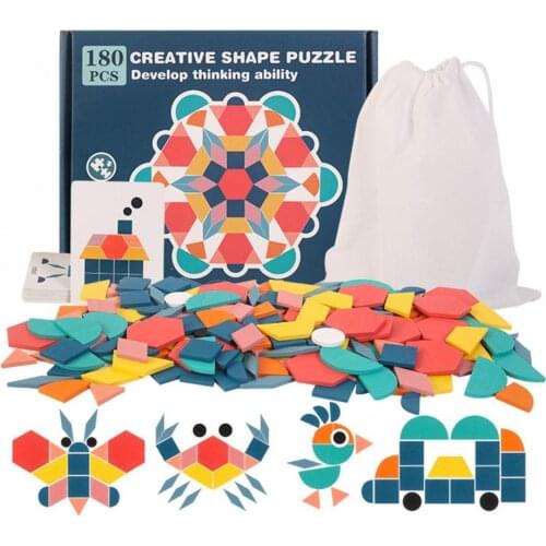 180pcs Wooden 3D Jigsaw Puzzle Tangram Montessori Educational Learning Toys Gifts Geometric Shape Puzzles Toy for kids Gifts