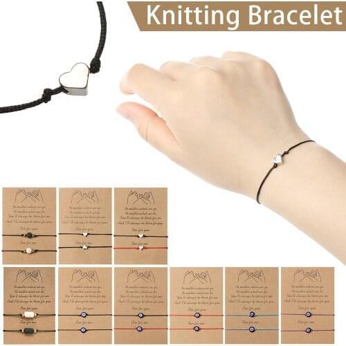 2PC Pinky Pomise Knitting Bracelet I Love You BFF Moss Code Bracelet Adjustable Beading Bracelet Couple Friend Anklet Hand Decor