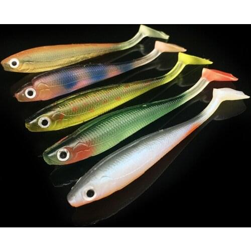 5 Pcs/lot Rainbow Fishing Lures 90mm 5g Wobblers Carp Fishing Soft Lures Silicone Artificial Double Color Baits T Tails