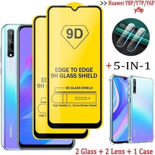 5-in-1capa, glass case for y8p huawei y6p tempered glass screen protector y6p huawei y7p huawey camera lens film y7p huawei-y8p
