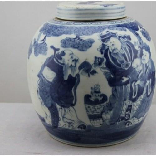 6 Antique QingDynasty Handmade porcelain pot,blue& white Luck, wealth jar,Hand-painted crafts,best collection& adornment