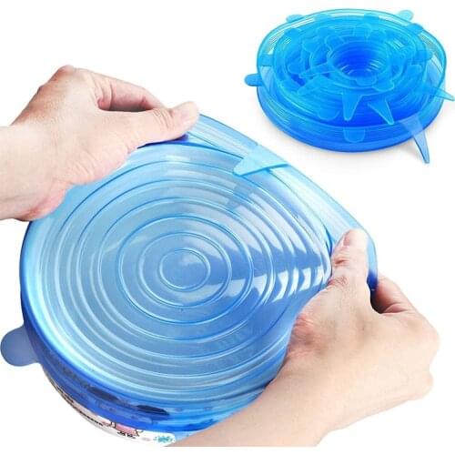 6Pcs Silicone Stretch Lids Food Fresh Keeping Wrap Lids Reusable Silicone Bowl Cookware Cover Seal Caps