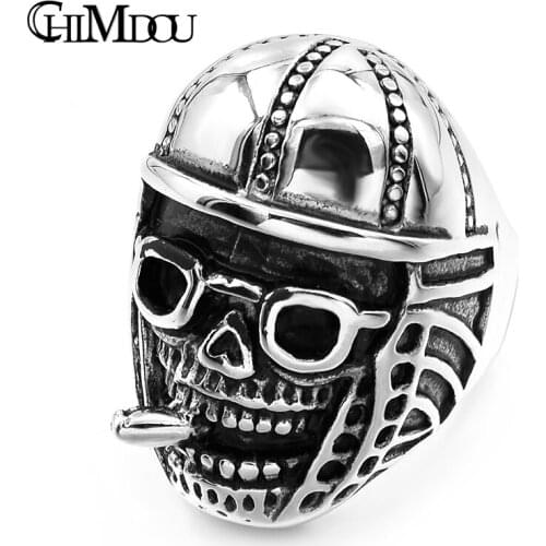 CHIMDOU Fashion Sunglasses Baseball Cap Cigarette Skull Ring Men Stainless Steel Jewelry,AR373