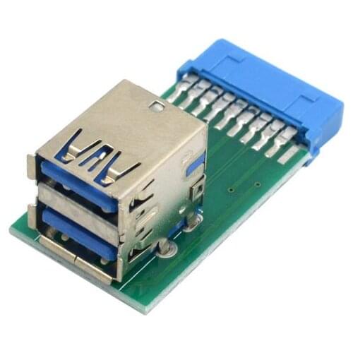 Double-decker USB3.0 Hub 19pin header to Dual USB 3.0 A Female Port Converter Card USB3.0 Adapter