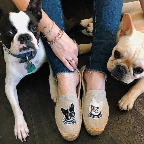 Doggie Embroidery Flat Platform Shoes 2020 Summer Canvas Espadrilles Women Taxi Beer Print Slip on Beach Shoes Women Flats