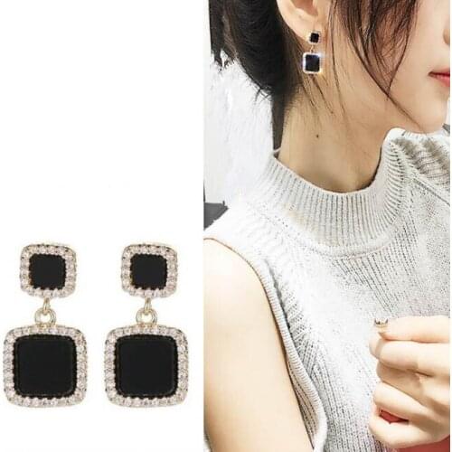 Ex895 European Fashion Vintage simple crystal alloy geometric square studs earrings 2021 trend Womens Jewelry Accessories