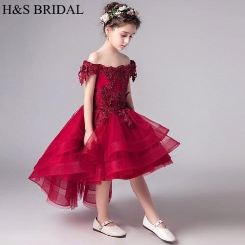H&S BRIDAL Burgundy flower girl dresses High low lace 2-12 Years girls communion dresses 2020 pageant dresses for girls