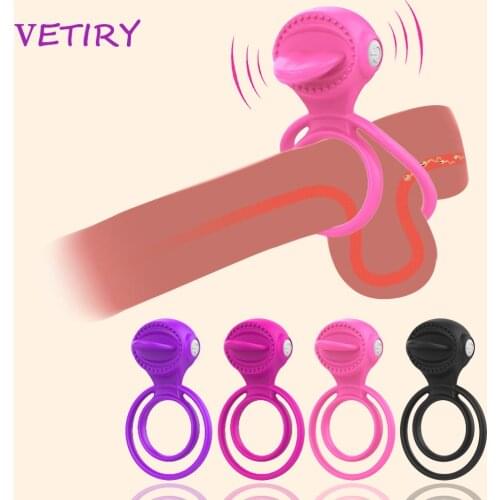 Penis Ring Vibrator Cock Ring Tongue Clitoris Licking for Women G-spot Stimulator Delay Ejaculation Sex Toys for Men Sex Product