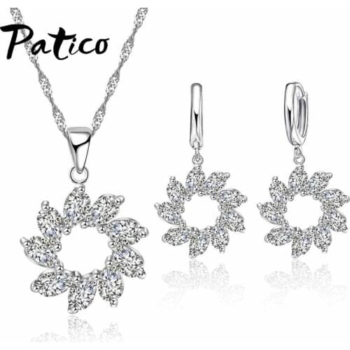 Exquisite Women 925 Sterling Silver Crystal Wedding Jewelry Sets CZ Zircon Earrings Pendants Necklace Set For Party Gifts
