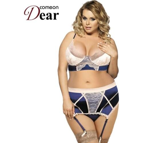 Comeondear Plus Size 6xl Blue Bra Set High Waist Plus Size Conjuntos Ropa Interior De Mujer Hot Ensemble Lingerie Sexy RB80186