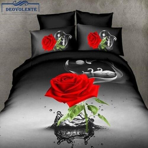 4PCS 3D Black Rose Duvet Cover Flower Colourful Polyester Brief Bed Linens Flat Sheet Queen Size