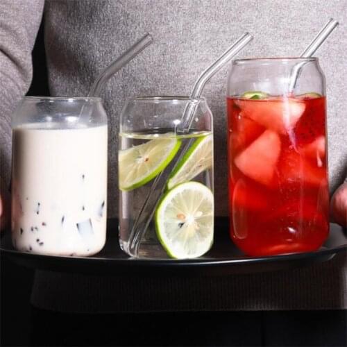 Creative Can Bottle Shape Fruit Tea Juice Milk Glass Cup Coffee Mug Wine Glass Cold Drink Cup High Borosilicate Glass Drinkware
