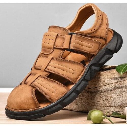 First Layer Cowhide Mens Beach Sandals Summer Water Shoes Outdoor Beach Slippers Male Sneaker Swimming Walking Work Office Shoes